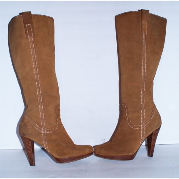 Guess vintage  Carmel colored suede Zip up platform boots  SZ 6 - Picture 2 of 5